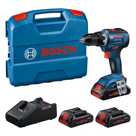 Perceuse-Visseuse GSR 18V-55 + 2 batteries ProCORE 4,0Ah (+3e batterie offerte !) + GAL 18V-40, en coffret L-Case